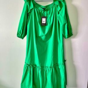 On-Trend 100% COTTON drop-waist Emerald Dress POCKETS, tiered & super slimming!